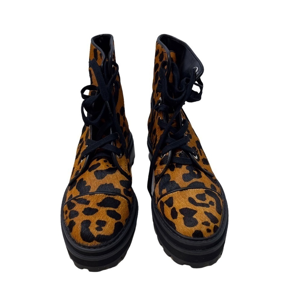 Schutz Maylova Animal Print Boots Lace Up Size 8 Leopard Print Block Heel - Picture 2 of 6